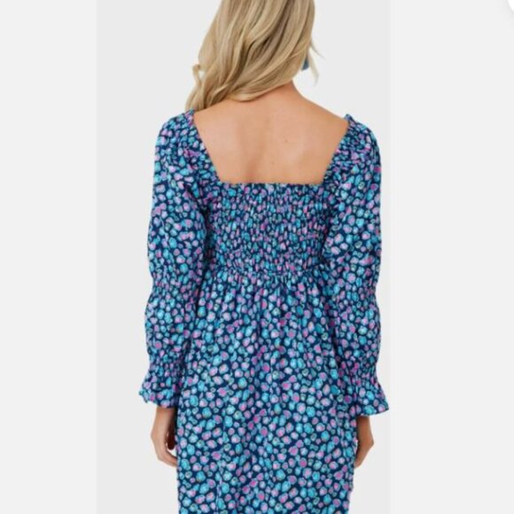 Cotton navy Lilly Pulitzer Beyond Beyonca Long Sleeve Smocked Babydoll Dress  XL - Picture 7 of 16